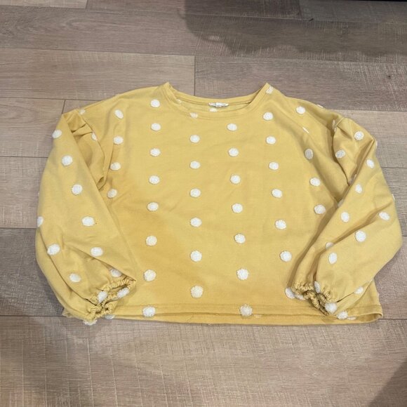BLU PEPPER WOMENS YELLOW WHITE POLKA DOT SWEATSHIRT MEDIUM - Picture 1 of 7